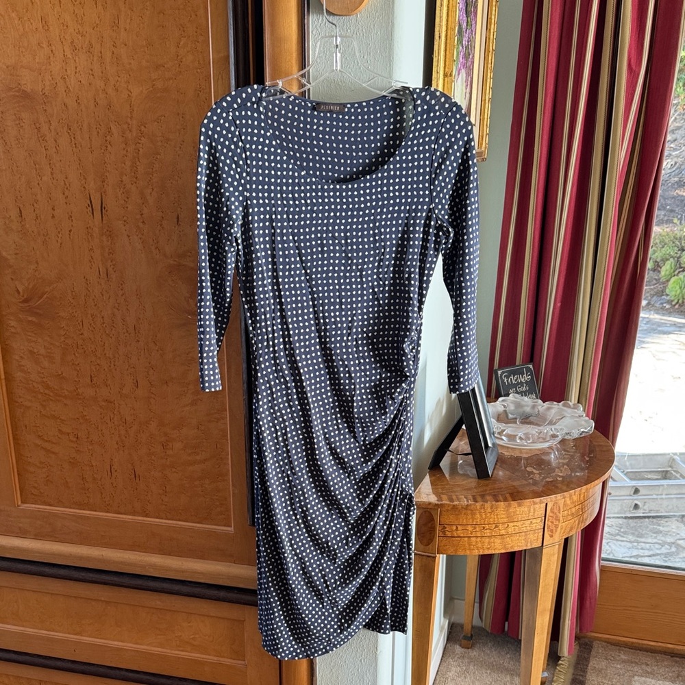 Peserico Navy Polka Dot Long Sleeve Dress